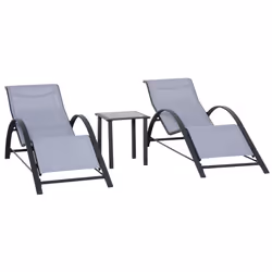 Outsunny 3 Pieces Lounge Chair Set Garden Sunbathing Chair w/ Table Light Grey - Additional view 8