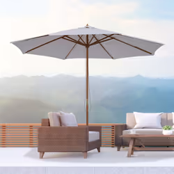 Outsunny 3(m) Wooden Garden Parasol Sun Shade Outdoor Umbrella Canopy White