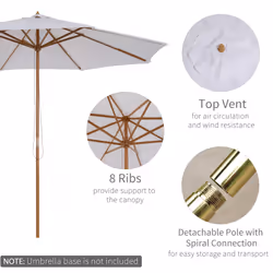 Outsunny 3(m) Wooden Garden Parasol Sun Shade Outdoor Umbrella Canopy White