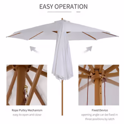 Outsunny 3(m) Wooden Garden Parasol Sun Shade Outdoor Umbrella Canopy White