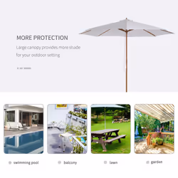 Outsunny 3(m) Wooden Garden Parasol Sun Shade Outdoor Umbrella Canopy White - Additional view 4