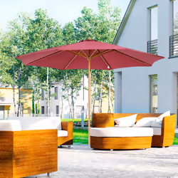 Outsunny 3(m) Wooden Garden Parasol Sun Shade Outdoor Umbrella Canopy Wine Red
