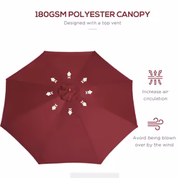 Outsunny 3(m) Wooden Garden Parasol Sun Shade Outdoor Umbrella Canopy Wine Red