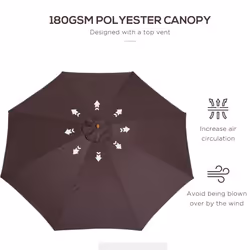 Outsunny 3(m) Wooden Garden Parasol Sun Shade Outdoor Umbrella Canopy Coffee