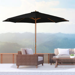 Outsunny 3(m) Wooden Garden Parasol Sun Shade Outdoor Umbrella Canopy Black