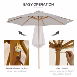 Outsunny 3(m) Wooden Garden Parasol Sun Shade Outdoor Umbrella Canopy Grey