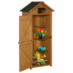 Outsunny Wooden Garden Storage Shed Tool Storage Box, 77 x 54 x 179 cm, Brown - Additional view 8