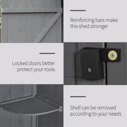 Outsunny Wooden Garden Storage Shed Tool Storage Box, 77 x 54 x 179 cm, Grey - Additional view 4