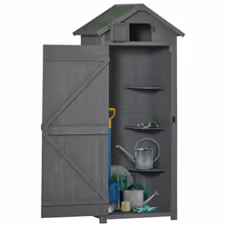 Outsunny Wooden Garden Storage Shed Tool Storage Box, 77 x 54 x 179 cm, Grey - Additional view 8