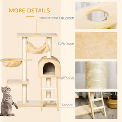 PawHut Cat Tree for Indoor Cats Scratching Post w/ Hammock House Bed Basket - Additional view 4