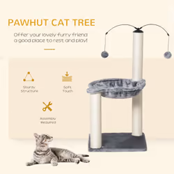 PawHut 83cm Cat Tree Tower w/ Sisal Scratching Post Hammock Toy Ball - Grey