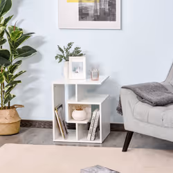 HOMCOM 3-Tier Side Table Coffee Table with Open Storage Shelves White
