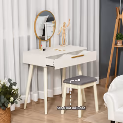 HOMCOM Modern Dressing Table w/ 2 Drawers Round Mirror for Bedroom White - Additional view 4