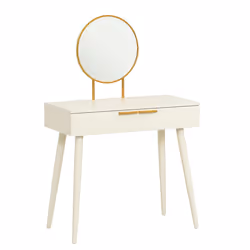 HOMCOM Modern Dressing Table w/ 2 Drawers Round Mirror for Bedroom White - Additional view 8