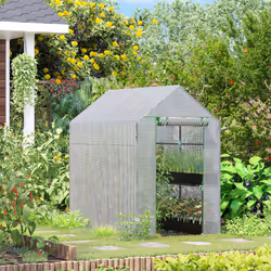Outsunny Walk in Greenhouse w/Shelves Steeple Grow House 186x 120 x 190cm White