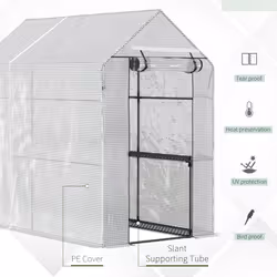 Outsunny Walk in Greenhouse w/Shelves Steeple Grow House 186x 120 x 190cm White