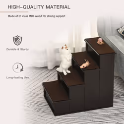 PawHut 4 Step Wooden Dog Steps Pet Stairs Cat Ladder for Bed Couch, Dark Brown - Additional view 5