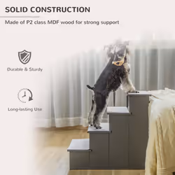 PawHut 4 Step Wooden Dog Steps Pet Stairs Cat Ladder for Bed Couch, Grey - Additional view 5