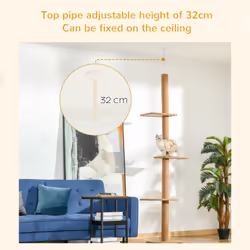 PawHut 260cm Floor To Ceiling Cat Tree Kitten Tower w/ Adjustable Height - Brown