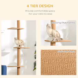 PawHut 260cm Floor To Ceiling Cat Tree Kitten Tower w/ Adjustable Height - Brown - Additional view 4