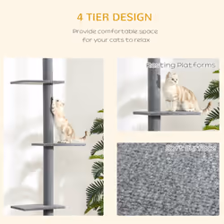 PawHut 260cm Floor To Ceiling Cat Tree Kitten Tower w/ Adjustable Height - Grey - Additional view 4