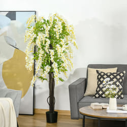HOMCOM Artificial Realistic White Wisteria Tree Faux Plant for Indoor DÃ©cor
