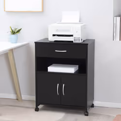 Vinsetto Mobile Printer Stand w/ Storage Shelf Universal Wheels Black