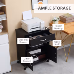 Vinsetto Mobile Printer Stand w/ Storage Shelf Universal Wheels Black