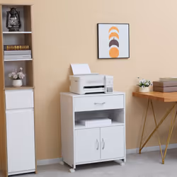 Vinsetto Mobile Printer Stand w/ Storage Shelf Universal Wheels White