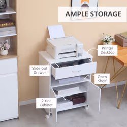 Vinsetto Mobile Printer Stand w/ Storage Shelf Universal Wheels White