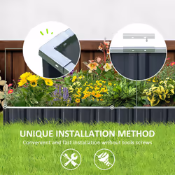 Outsunny Metal Raised Garden Bed No Bottom DIY Large Planter Box w/ Gloves