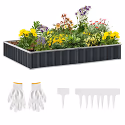 Outsunny Metal Raised Garden Bed No Bottom DIY Large Planter Box w/ Gloves - Additional view 8