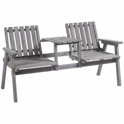 Outsunny 2-Seater Wooden Garden Bench with Armrest, Grey - Additional view 8