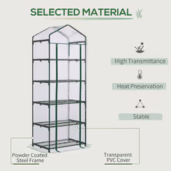 Outsunny 5 Tier Mini Greenhouse Grow House w/ Roll Up Door, Green - Additional view 10