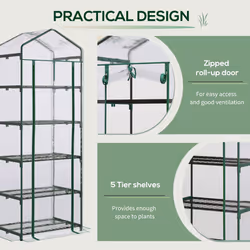 Outsunny 5 Tier Mini Greenhouse Grow House w/ Roll Up Door, Green - Additional view 11