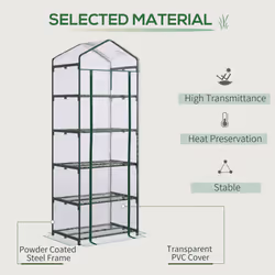 Outsunny 5 Tier Mini Greenhouse Grow House w/ Roll Up Door, Green