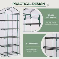 Outsunny 5 Tier Mini Greenhouse Grow House w/ Roll Up Door, Green