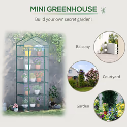 Outsunny 5 Tier Mini Greenhouse Grow House w/ Roll Up Door, Green - Additional view 4