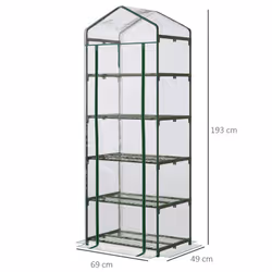 Outsunny 5 Tier Mini Greenhouse Grow House w/ Roll Up Door, Green - Additional view 7