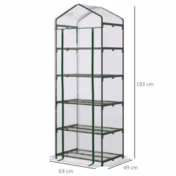 Outsunny 5 Tier Mini Greenhouse Grow House w/ Roll Up Door, Green - Additional view 8