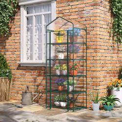 Outsunny 5 Tier Mini Greenhouse Grow House w/ Roll Up Door, Green - Additional view 9