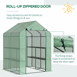 Outsunny Walk in Garden Greenhouse Outdoor Grow House w/ Shelves, 143x138x190cm