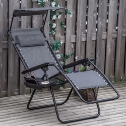 Outsunny Zero Gravity Chair Adjustable Patio Lounge w/ Cup Holder Dark Grey