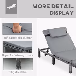 Outsunny Garden Rattan Furniture Recliner Lounger Sun Reclining Daybed Patio - Additional view 4