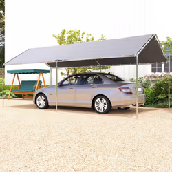 Outsunny 2-Rooms Outdoor Carport Galvanized Steel Frame Tent UV Resistant Grey