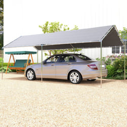 Outsunny 2-Rooms Outdoor Carport Galvanized Steel Frame Tent UV Resistant Grey
