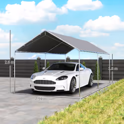 Outsunny 2-Rooms Outdoor Carport Galvanized Steel Frame Tent UV Resistant Grey