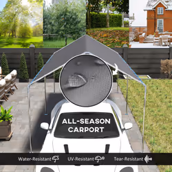 Outsunny 2-Rooms Outdoor Carport Galvanized Steel Frame Tent UV Resistant Grey