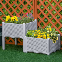 Outsunny 2-pieces Elevated Flower Bed Vegetable Herb Planter Plastic, Grey