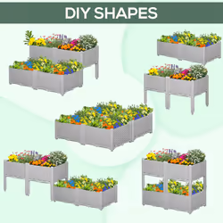 Outsunny 4-pieces Elevated Flower Bed Vegetable Herb Planter Plastic, Grey
